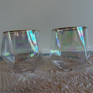 Iridescent Glass Tumblers with Gold Rim